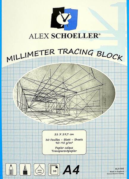 Alex Schoeller Milimetrik Aydınger Kağıdı Defter A4 30 Yaprak Mavi ALX 502 - 1