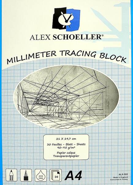 Alex Schoeller Milimetrik Aydınger Kağıdı Defter A4 30 Yaprak Mavi ALX 502