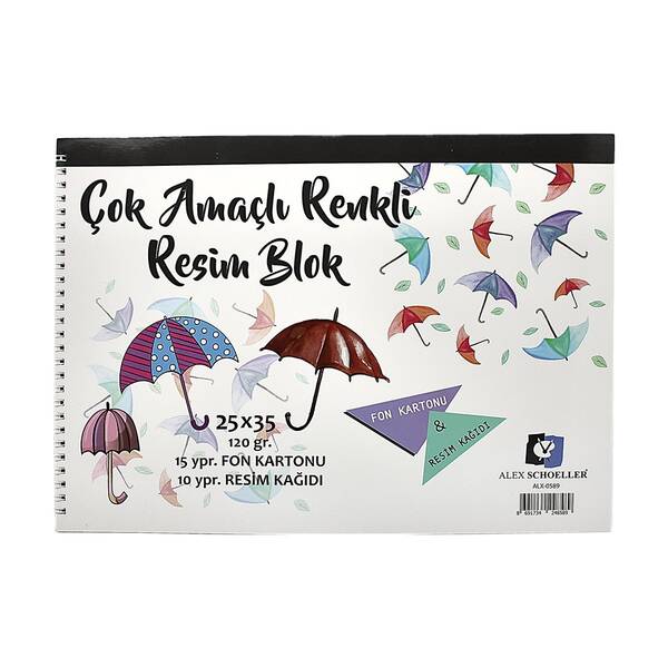 Alex Schoeller Resim Defteri Spiralli Renkli 120Gr 25X35 25 Yaprak 0589 - 1