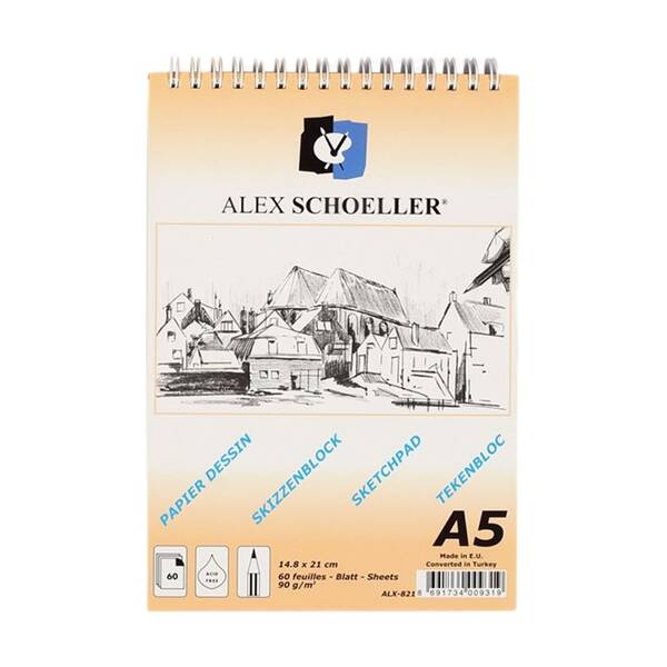 Alex Schoeller Sch. Spiralli Eskiz Blok 90Gr A5 60 Yaprak Alx-821 - 1