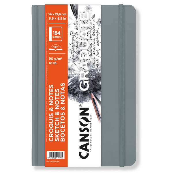 Canson Graduate Sketch & Notes Book Hardcover Defter 90gr 14X21,6cm 92 Yaprak Açık Gri - 1