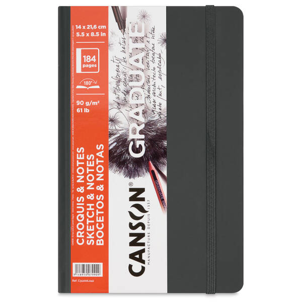Canson Graduate Sketch & Notes Book Hardcover Defter 90gr 14X21,6cm 92 Yaprak Koyu Gri - 1