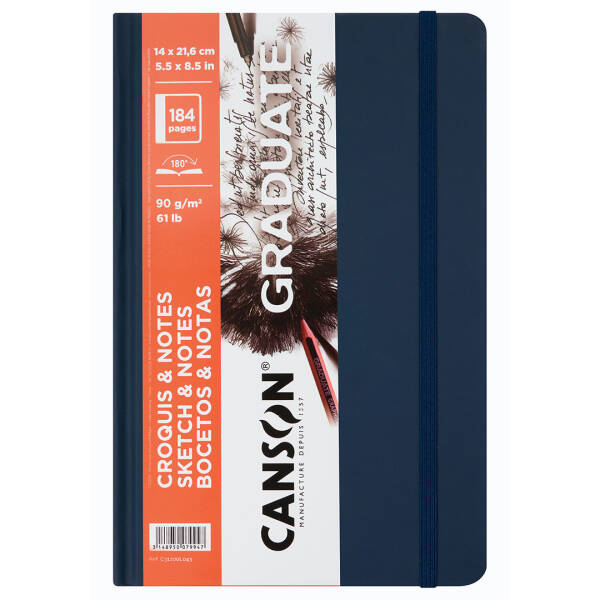 Canson Graduate Sketch & Notes Book Hardcover Defter 90gr 14X21,6cm 92 Yaprak Koyu Mavi - 1