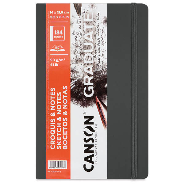 Canson Graduate Sketch & Notes Book Softcover Defter 90gr 14X21,6cm 92 Yaprak Koyu Gri - 1
