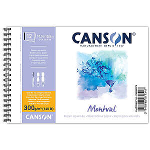 Canson Montval Sulu Boya Defteri 300gr 10,5x15,5cm Soğuk Baskı İnce Dokulu 12 Yaprak Spiralli - Canson