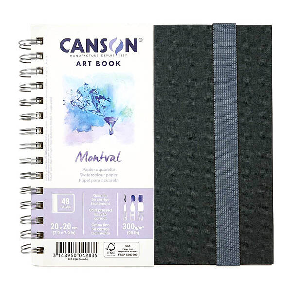 Canson Montval Sulu Boya Defteri 300gr 20X20cm Soğuk Baskı İnce Dokulu 48 Yaprak Sert Kapak - 1