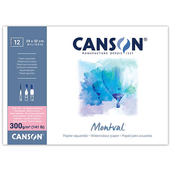 Canson Montval Sulu Boya Defteri 300gr 24X32cm Sıcak Baskı Dokusuz 12 Yaprak - 1