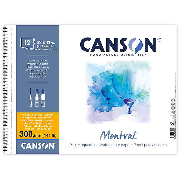 Canson Montval Sulu Boya Defteri 300gr 32X41cm Soğuk Baskı İnce Dokulu 12 Yaprak Spiralli - 1