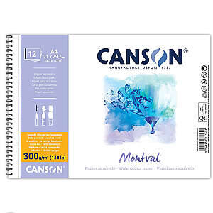 Canson Montval Sulu Boya Defteri 300gr A4 Soğuk Baskı İnce Dokulu 12 Yaprak Spiralli - Canson