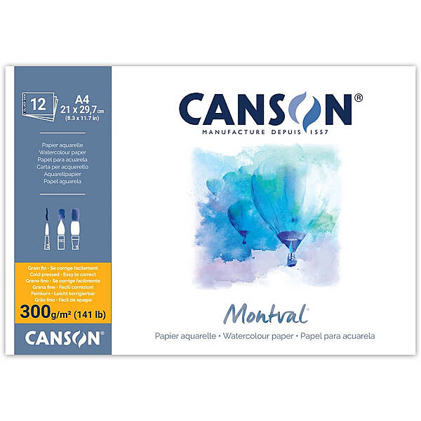 Canson Montval Sulu Boya Defteri 300gr A4 Soğuk Baskı İnce Dokulu 12 Yaprak - 1