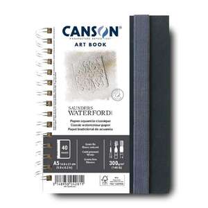 Canson Saunders Waterford Sulu Boya Defteri 300gr A5 White CP Fine 40 Yaprak Dikey Telli Sert Kapak - Canson