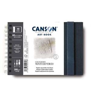 Canson Saunders Waterford Sulu Boya Defteri 300gr A5 White CP Fine 40 Yaprak Yatay Telli Sert Kapak - Canson