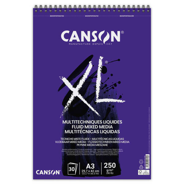 Canson XL Fluid Mixed Media Çok Amaçlı Defter 250gr A3 30 Yaprak - 1