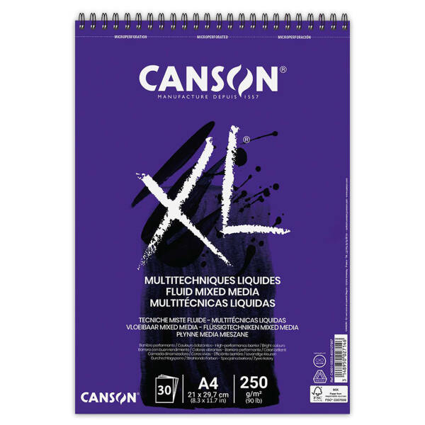 Canson XL Fluid Mixed Media Çok Amaçlı Defter 250gr A4 30 Yaprak - 1