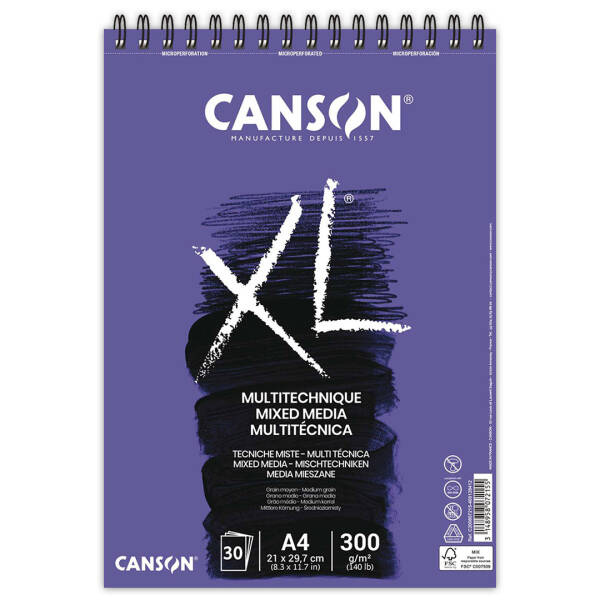 Canson XL Mixed Media Textured Çok Amaçlı Defter 300gr A4 30 Yaprak - 1