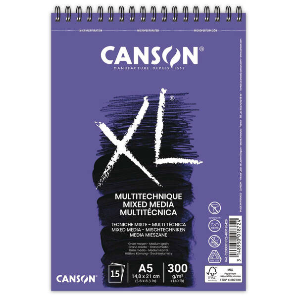 Canson XL Mixed Media Textured Çok Amaçlı Defter 300gr A5 15 Yaprak - 1