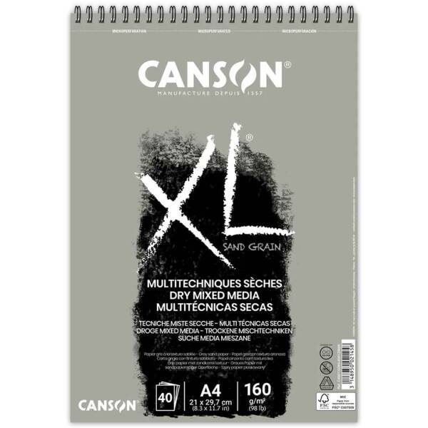 Canson XL Sand Grain Pastel Boya Defteri 160gr A4 40 Yaprak Gri - 1