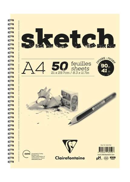 Clairefontaine Esq Ivory Eskiz Blok A4 90Gr 21X29,7 50 Yaprak. Uzun - 1