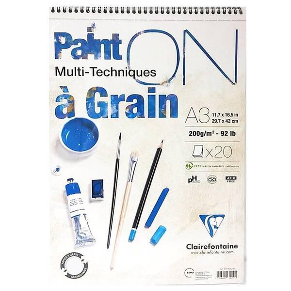 Clairefontaine Paint-On A Grain Multi Teknik Çizim Defteri A3 200gr 20 Yaprak - 1