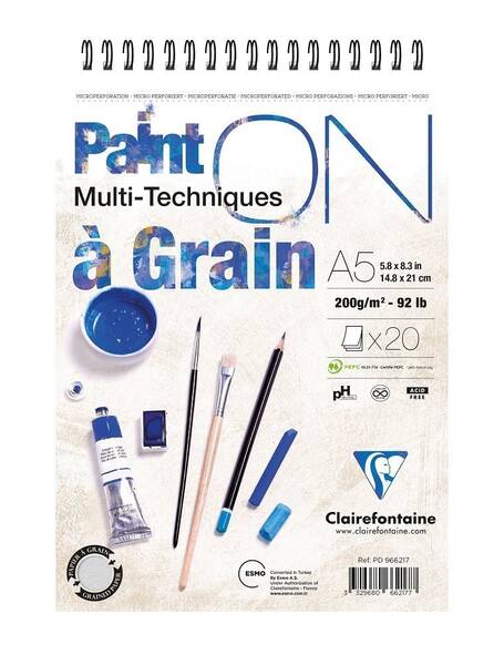 Clairefontaine Paint-On A Grain Multi Teknik Çizim Defteri A5 200gr 20 Yaprak