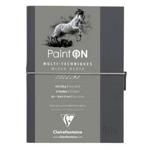 Clairefontaine - Clairefontaine Paint-On Gri Deri Kapak Multi Teknik Çizim Defteri A5 250gr 32 Yaprak