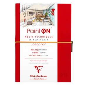Clairefontaine - Clairefontaine Paint-On Kırmızı Deri Kapak Multi Teknik Çizim Defteri A5 250gr 32 Yaprak