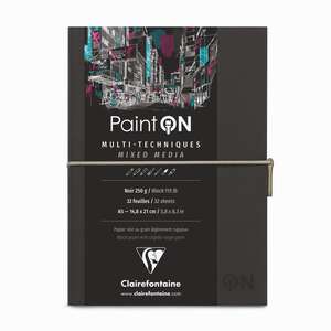 Clairefontaine Paint-On Siyah Deri Kapak Multi Teknik Çizim Defteri A5 250gr 32 Yaprak - Clairefontaine