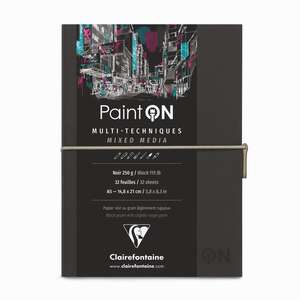 Clairefontaine - Clairefontaine Paint-On Siyah Deri Kapak Multi Teknik Çizim Defteri A5 250gr 32 Yaprak