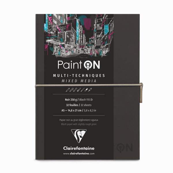 Clairefontaine Paint-On Siyah Deri Kapak Multi Teknik Çizim Defteri A5 250gr 32 Yaprak