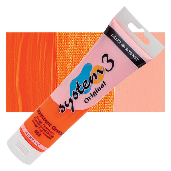 Daler Rowney System 3 Original Akrilik Boya 150 Ml 653 Fluorescent Orange - 1