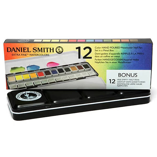 Daniel Smith Extra Fine Yarım Tablet Sulu Boya Seti 12'li Metal Kutu - 1