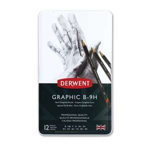 Derwent Graphic Dereceli Kurşun Kalem Seti 12'li Metal Kutu B-9H - 1