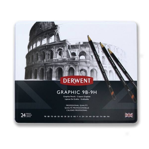 Derwent Graphic Dereceli Kurşun Kalem Seti 24'lü Metal Kutu 9B-9H - 2