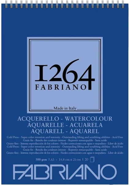 Fabriano 1264 Suluboya Defteri 300gr A5 20 Yaprak Spiralli - Fabriano