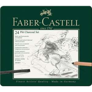 Faber Castell - Faber Castel Pitt Monochrome İşlenmiş Kömür Seti 24'lü