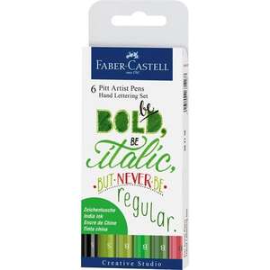 Faber Castell - Faber Castell Pitt Artist Pen Fırça Uçlu Kalem Kaligr.Set Yeşil 6Li