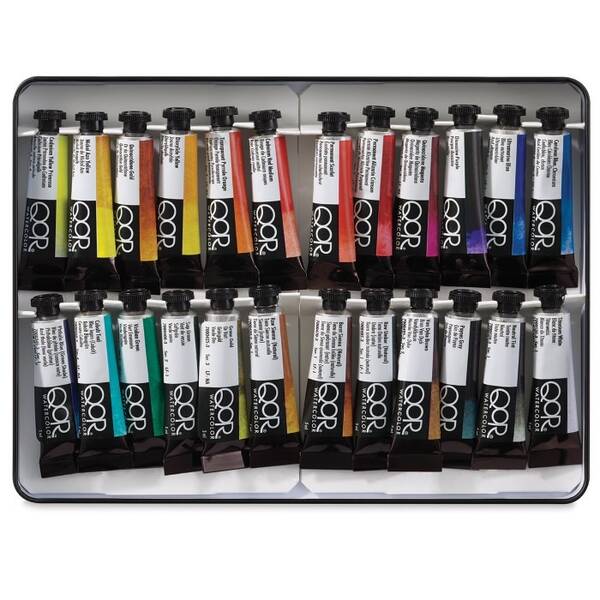Qor Aquarelles Metal Kutu 24'Lü 5Ml Tüp Sulu Boya Seti - 1