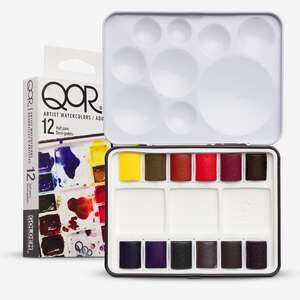 Qor Mini Aquarelles Yarım Pan 12'Li Sulu Boya Seti - QOR