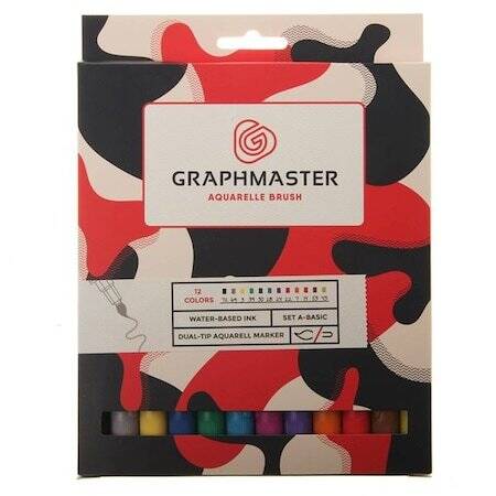 Graphmaster Aquarelle Fırça Uçlu Marker Set-A Basic Tonlar 12'li - 1