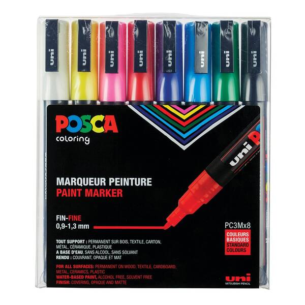 PC-3M Uni Posca 0.9-1.3 Ana Renkler 8Li Paket