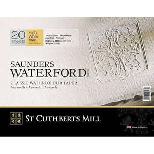 St Cuthberts Mill Saunders Waterford Sulu Boya Defteri 300G/M² 310X230mm 20 Yaprak Kalın Doku Beyaz - St Cuthberts Mill