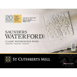St Cuthberts Mill - St Cuthberts Mill Saunders Waterford Sulu Boya Defteri 300G/M² 310X230mm 20 Yaprak Kalın Doku Beyaz