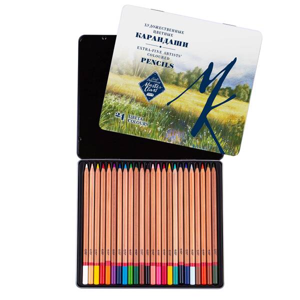 St.Petersburg Extra Fine Artists Coloured Pencils Master Class, 24 Colours, Tin Box