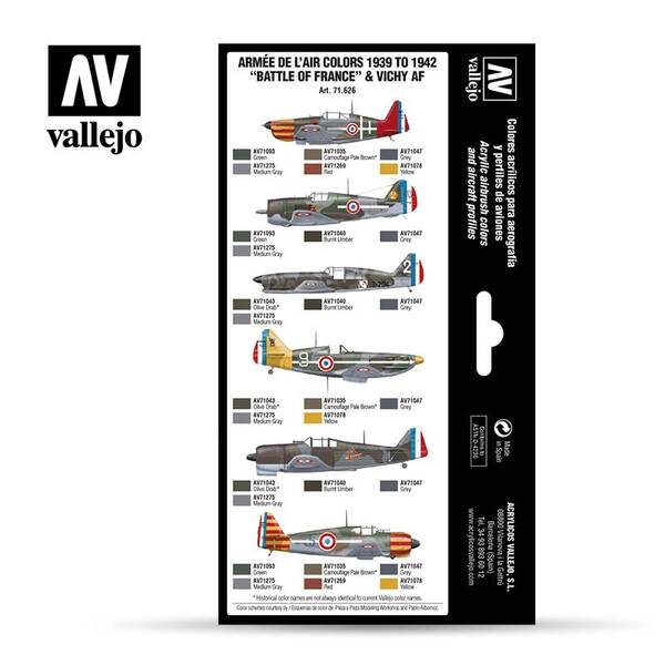 Vallejo Model Air Set: Armee De Lair Colors 1939 To 1942 Battle Of France & Vichy AF 71.126