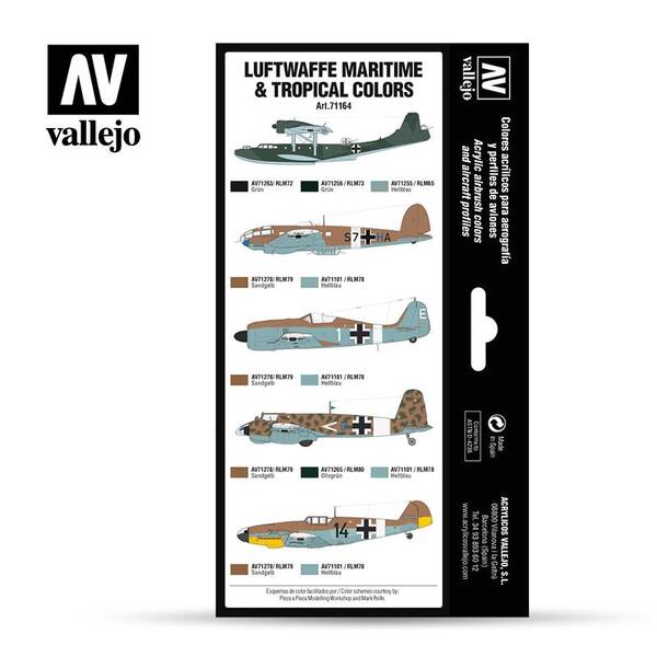 Vallejo Model Air Set:Luftwaffe Maritime-Tropical Colors Set (8) 71.164 - 2
