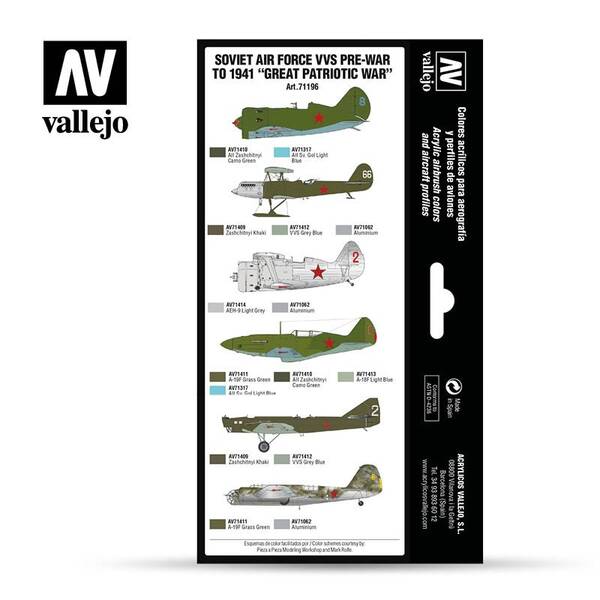 Vallejo Model Air Set:Soviet Air Force VVS Pre War To 1941 Great Patrionic War 71.196