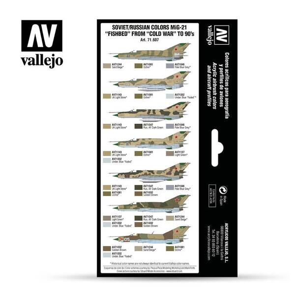 Vallejo Model Air Set:Soviet/Russian Colors MIG-21 Fishbed From Cold War To 90's 71607