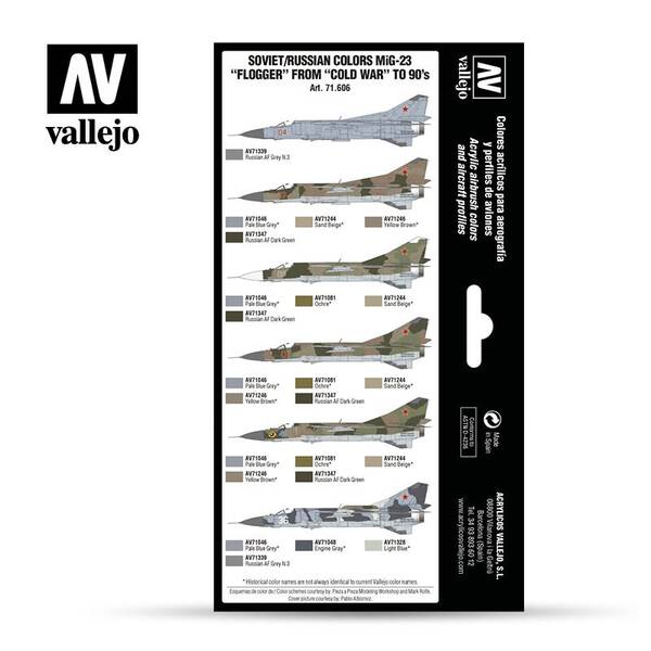 Vallejo Model Air Set:Soviet/Russian Colors MIG-23 Flogger From Cold War To 90's 71.606