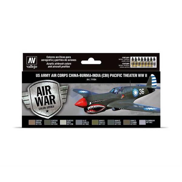 Vallejo Model Air Set:US Army Air Corps China-Burma-India (CBI) Pacific Theater WWII 71.184 - 1