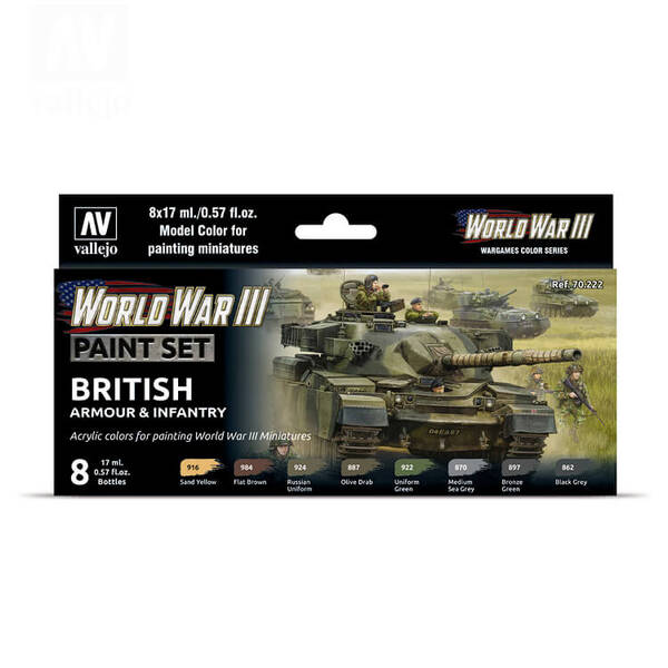 Vallejo Model Color Set: WWIII British Armour & Infantry (8) 70.222